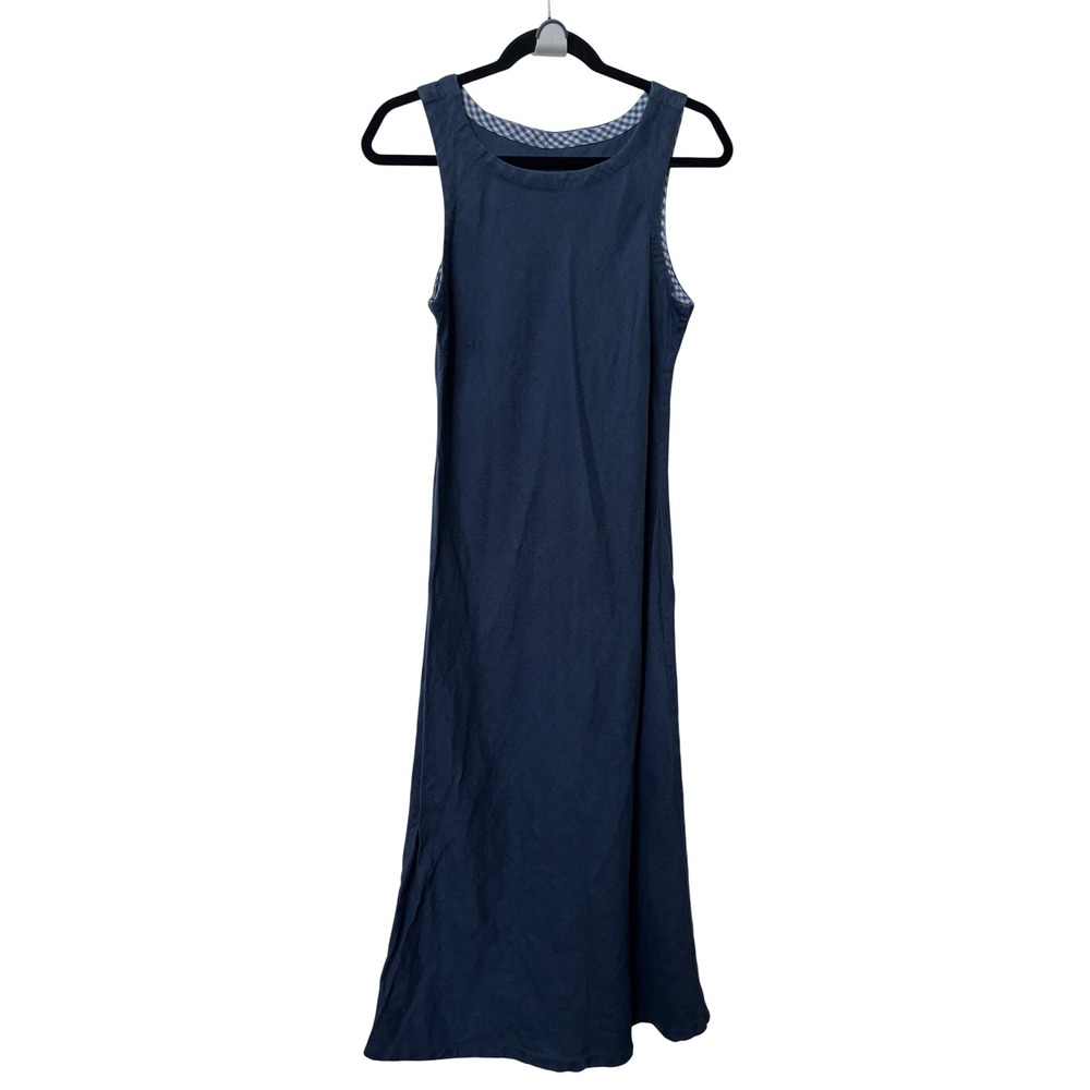 Maison LenKo 100%‎ Linen Sleeveless Midi Dress Womens M Blue Made in Canada
